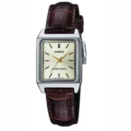 Casio General LTP-V007L-9E Quartz Analog Chrome Plated Case Leather Strap Women's Watch 